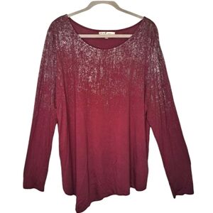 Seven7 Burgundy Silver Sparkle Long Sleeved Top Size XL